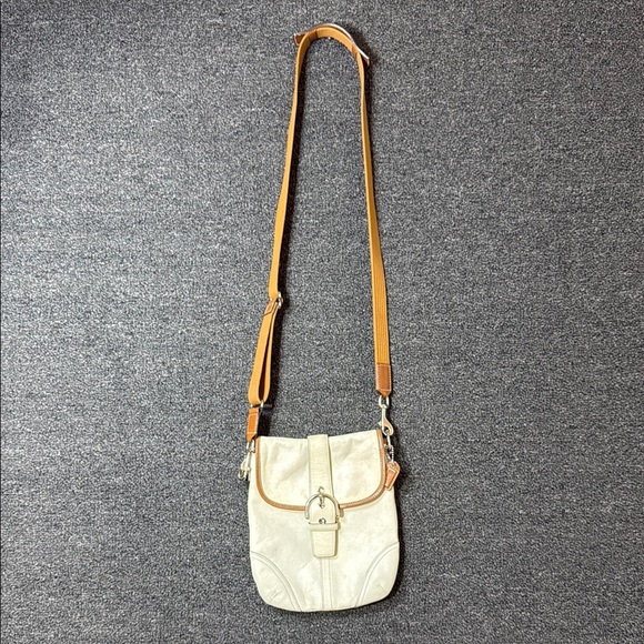 Coach Buckle Small White and Brown Trim Leather Crossbody Bag - Picture 4 of 14